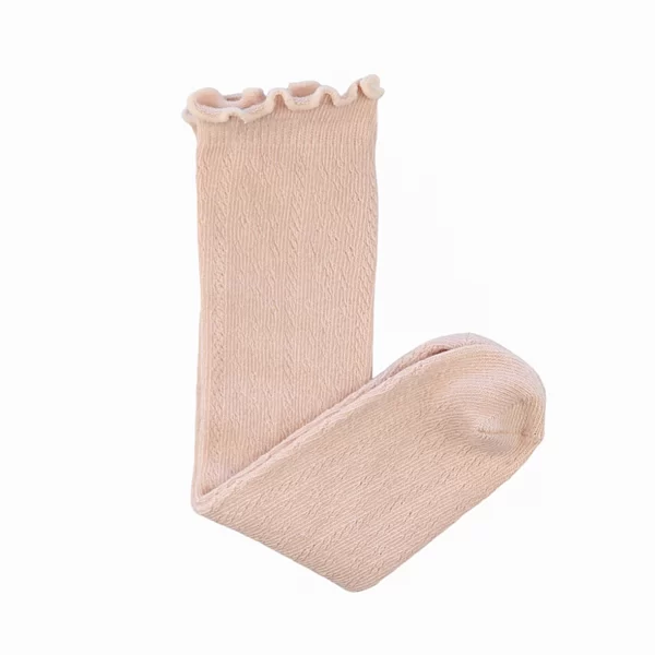 EYELET HIGH KNEE FRILLY SOCKS ~ DUSTY PINK