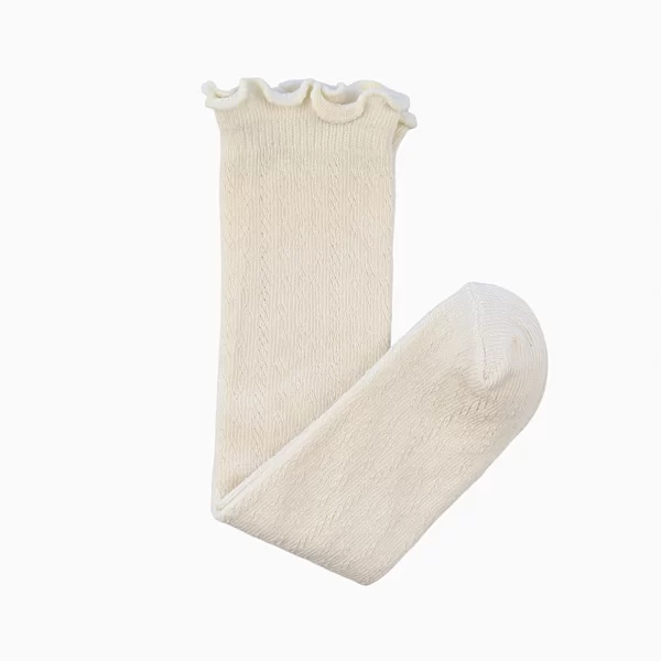 EYELET HIGH KNEE FRILLY SOCKS ~ IVORY