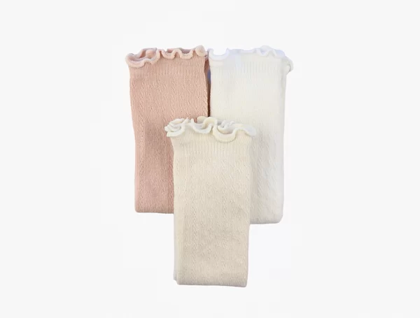 EYELET HIGH KNEE FRILLY SOCKS ~ DUSTY PINK - Image 2