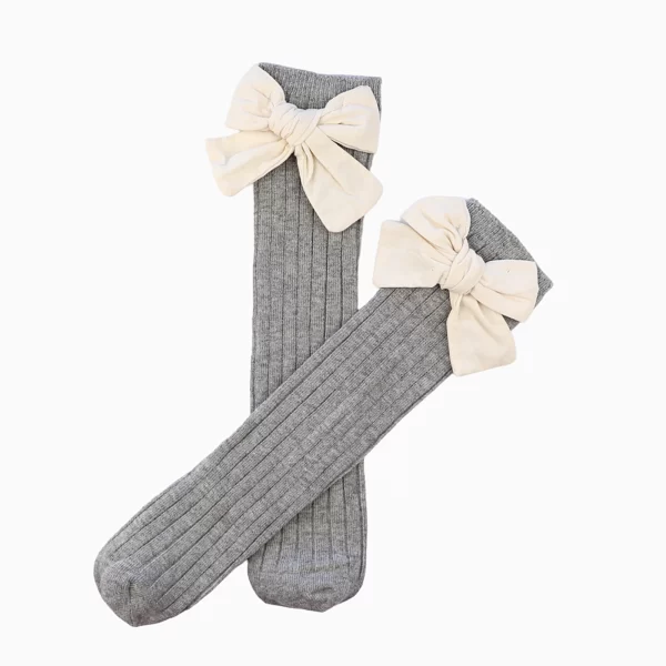 HIGH KNEE LINEN BOW SOCKS ~ PEARLY