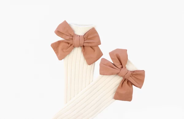 HIGH KNEE LINEN BOW SOCKS ~ DESERT - Image 2
