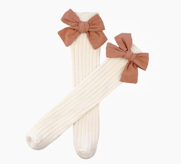 HIGH KNEE LINEN BOW SOCKS ~ DESERT