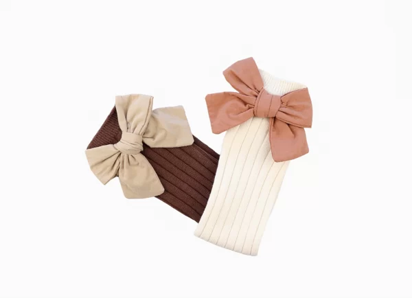 HIGH KNEE LINEN BOW SOCKS ~ COCOA - Image 3