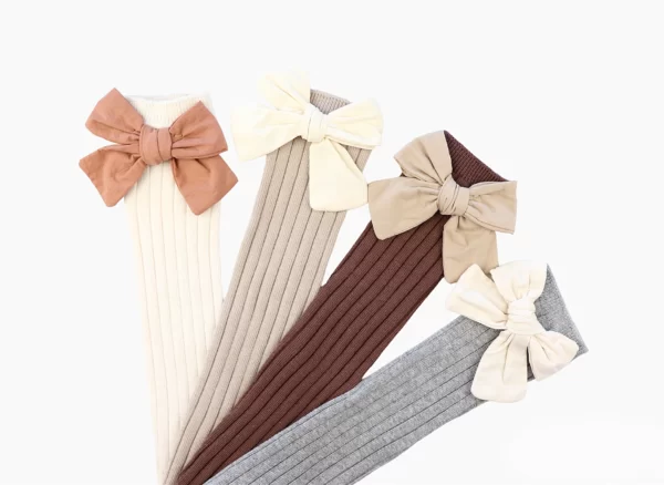 HIGH KNEE LINEN BOW SOCKS ~ COCOA - Image 2
